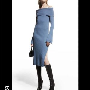 NAADAM | Wool Cashmere Off The Shoulder Dress In Slate Blue Size S NWOT